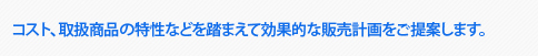 コスト、取扱商品の特性などを踏まえて効果的な販売計画をご提案します。